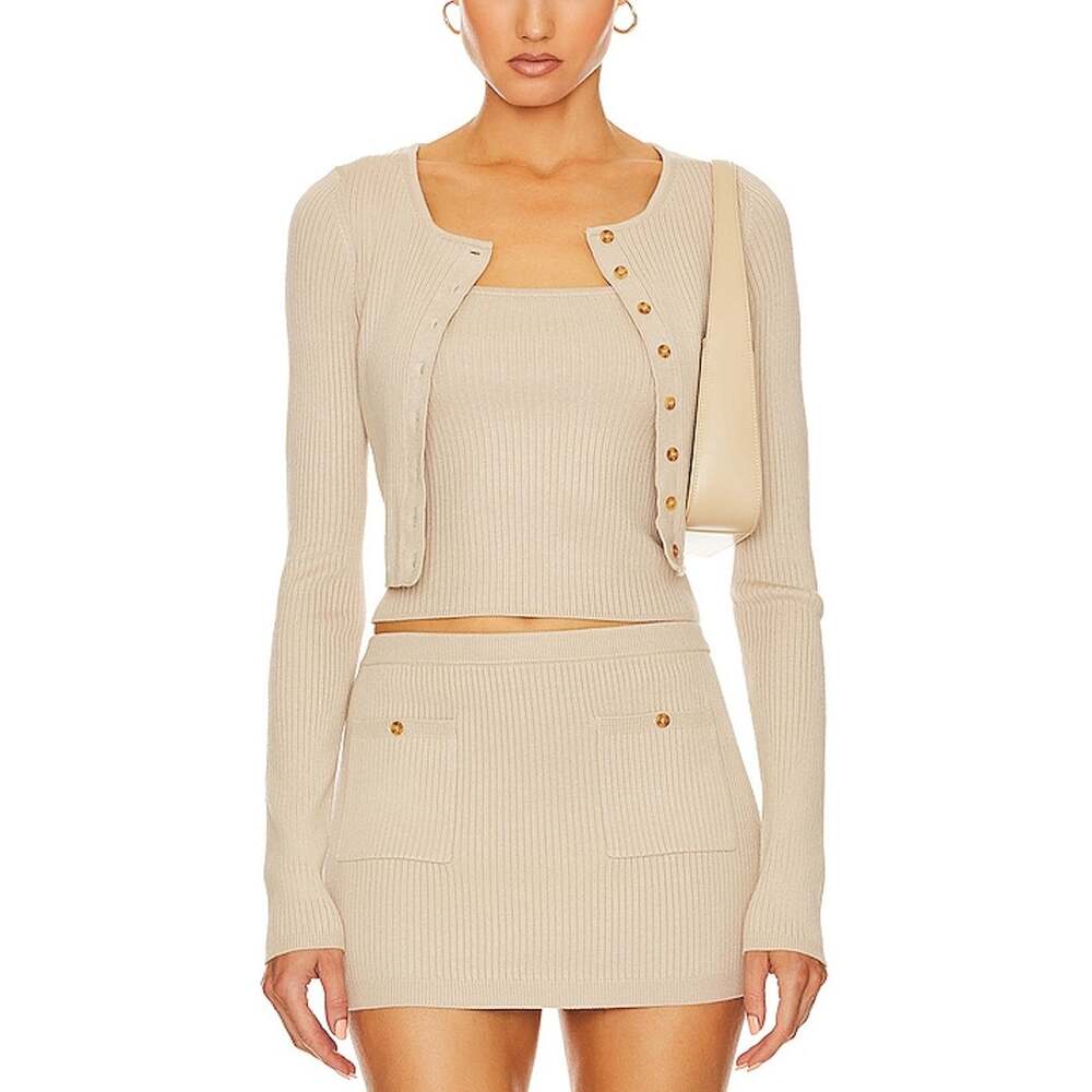 Helsa Ribbed Beige Ediva Cardigan Size S